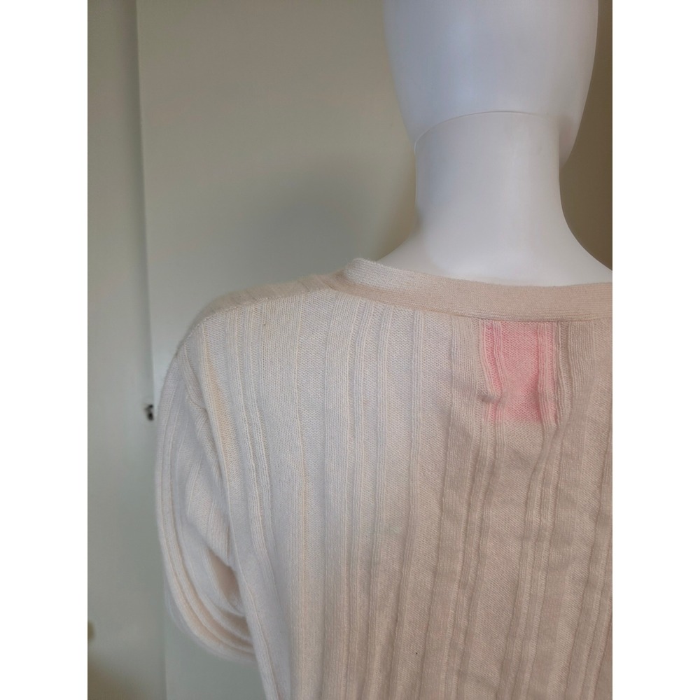 Crush Cashmere Women Cream Ribbed V-Neck Button Front Cardigan Sweater Size 1 - Picture 8 of 10